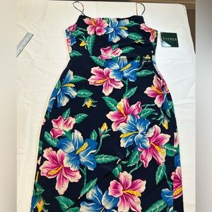 Vtg NWT 90s Lauren Ralph Lauren 100% Silk Hibiscus Midi Dress - 8